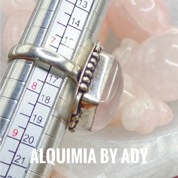 Rose Quartz silver big cabochon statement gem ring - Picture 3 of 3